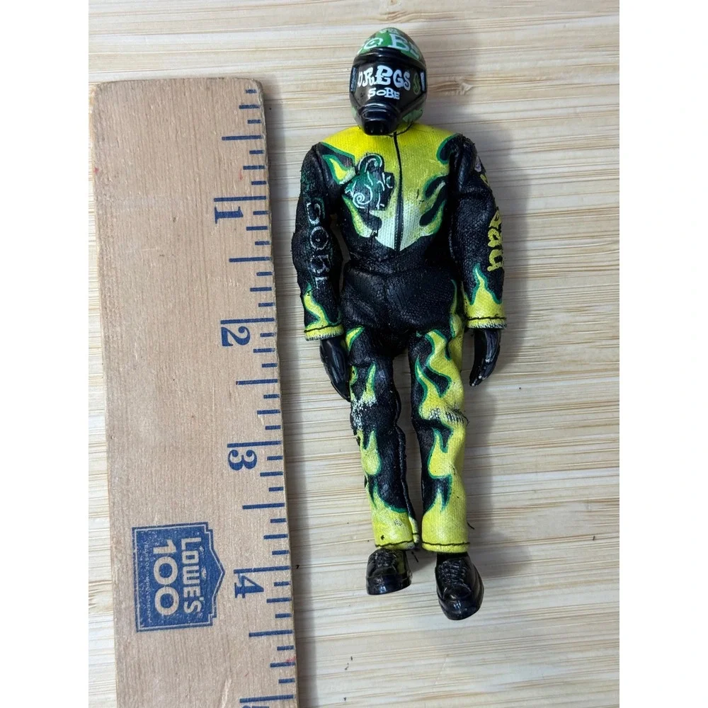 Vintage SoBe Dregs Racing Action Figure Black Green Yellow Flame Suit 4.5 Inch